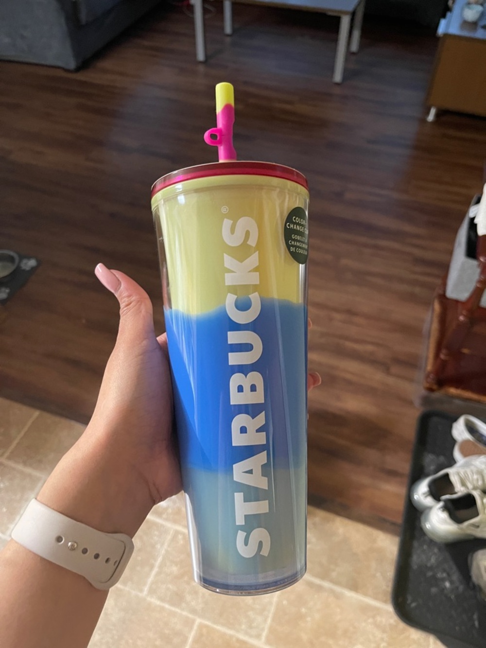 Starbucks Yellow, Blue & Pink Ombre Cold Cup with Straw